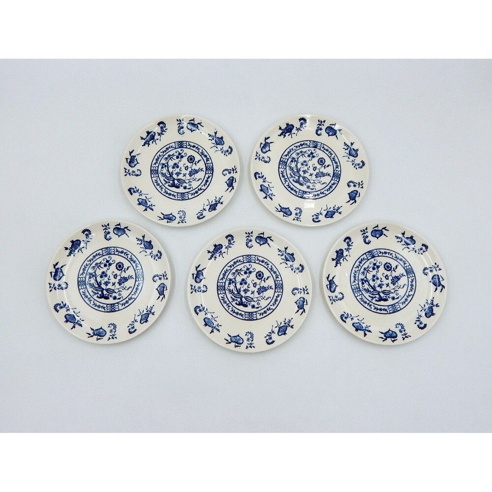 Blue Onion Pattern Bread & Butter Plates 6 Inch Unmarked Scio Pottery Lot of 5